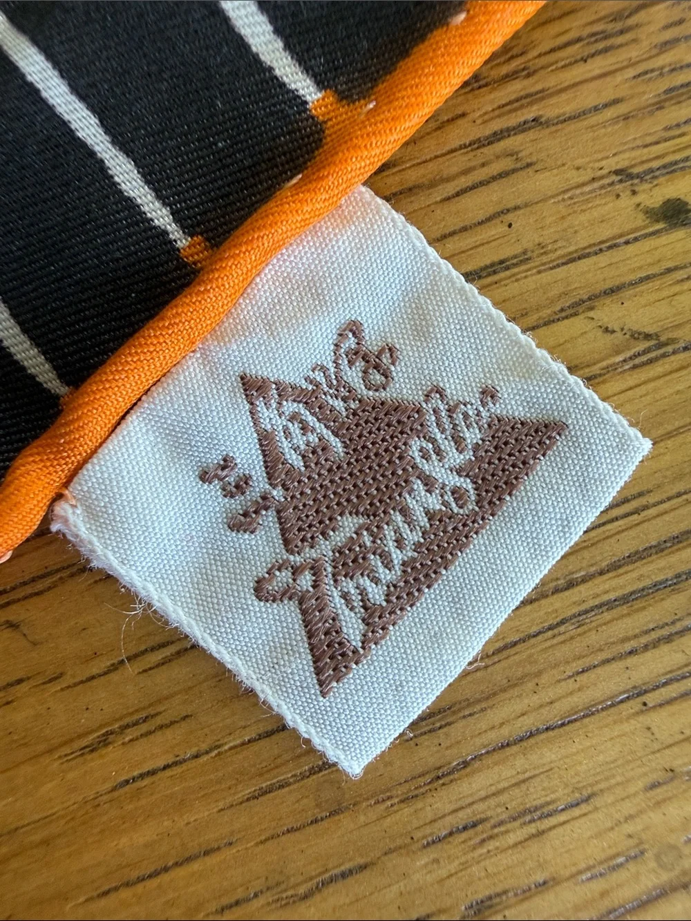 Vintage Triangle Brand 100% Silk Scarf Black Striped Floral Orange Trim